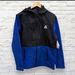 NEW Reebok Men’s Black and Blue Hooded Soft shell Jacket Size Small
